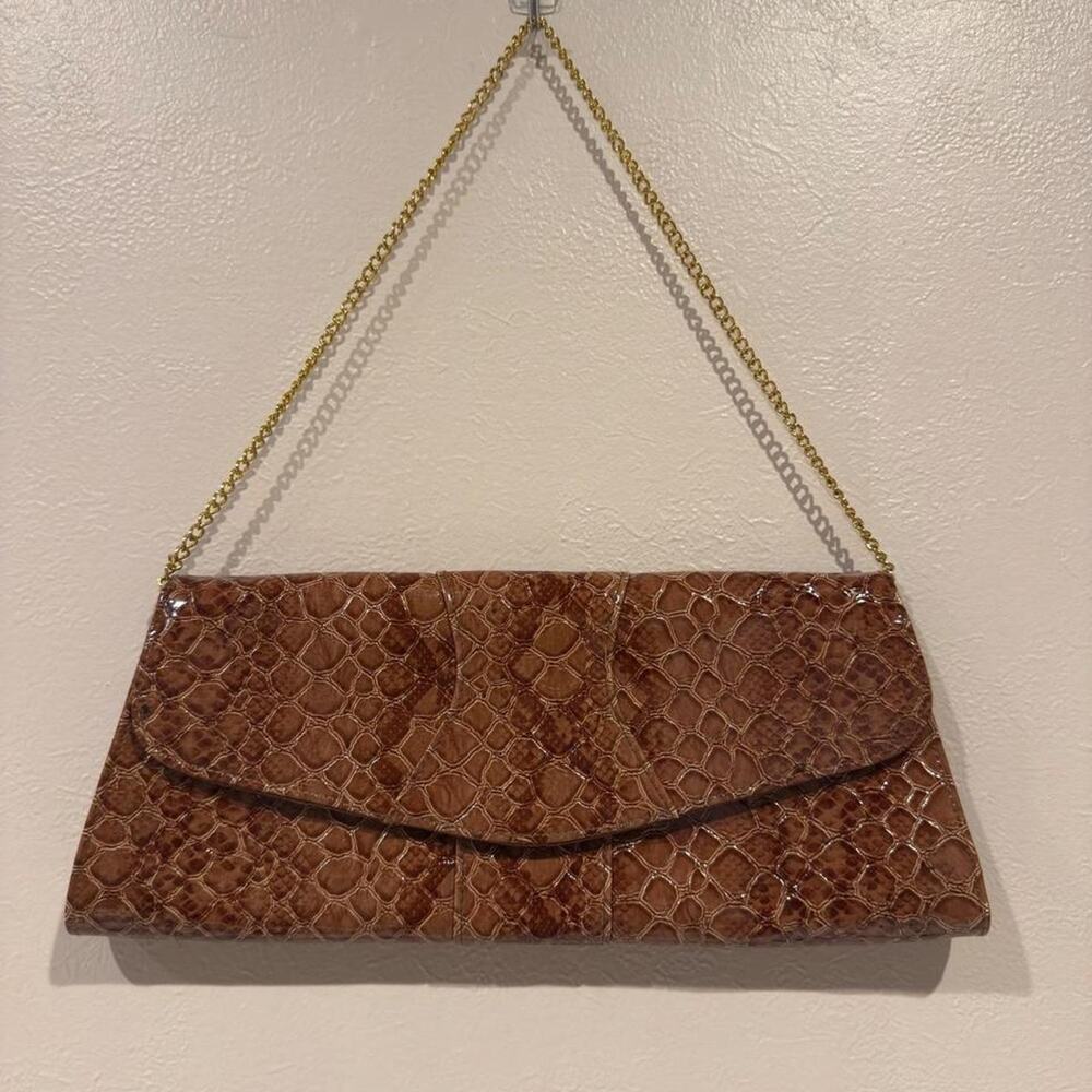 Brown Snakeskin Chain Bag